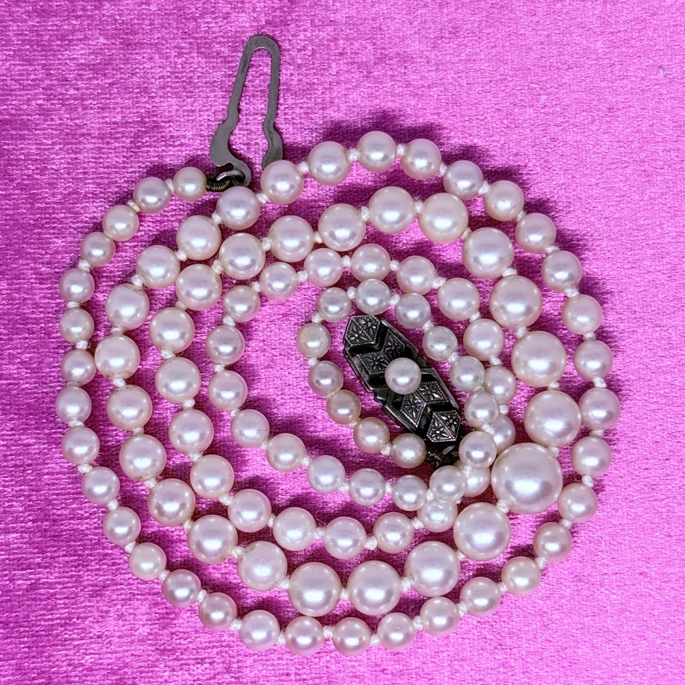 Mikimoto Pearl Necklace with Silver Clasp 21”